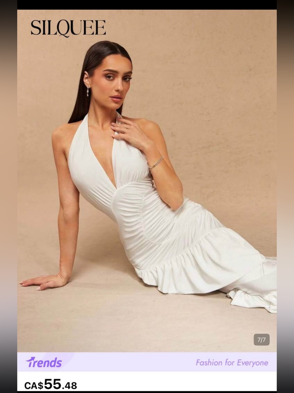 SHEIN SXY White Halter Ruched Ruffle Maxi Dress | Size XS | Worn Once
